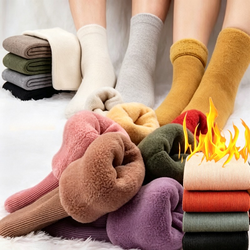 1-4Pairs  Warm Fleece Lined Mi - Boot Sock Slouchy 评论和价格