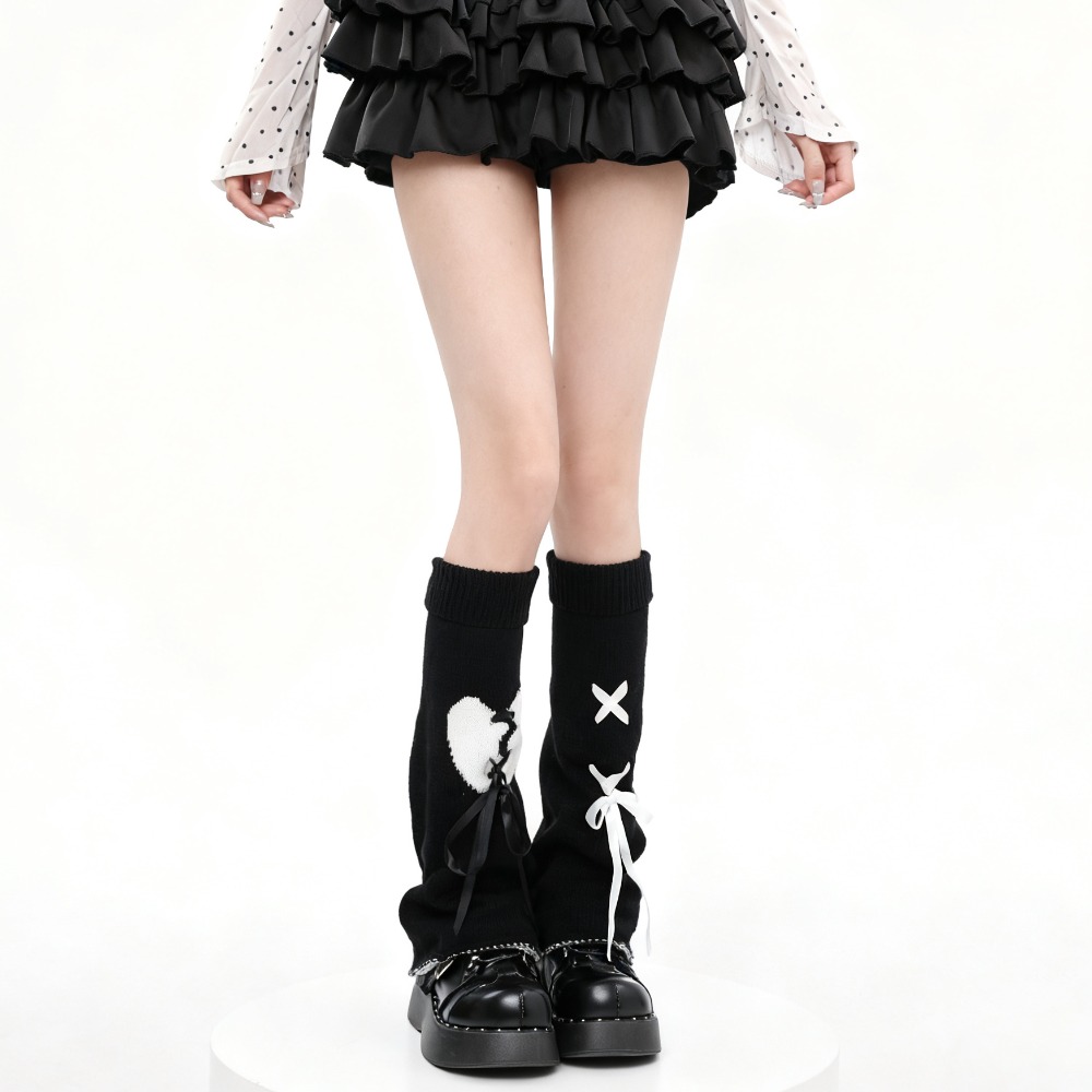 Y2K Heart Tie Flared Slouchy L - Boot Sock Slouchy 评论和价格