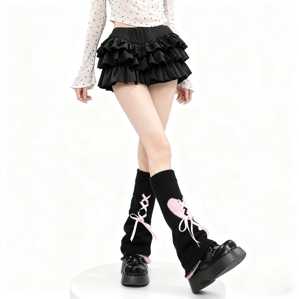 Y2K Heart Tie Flared Slouchy L - Boot Sock Slouchy 评论和价格