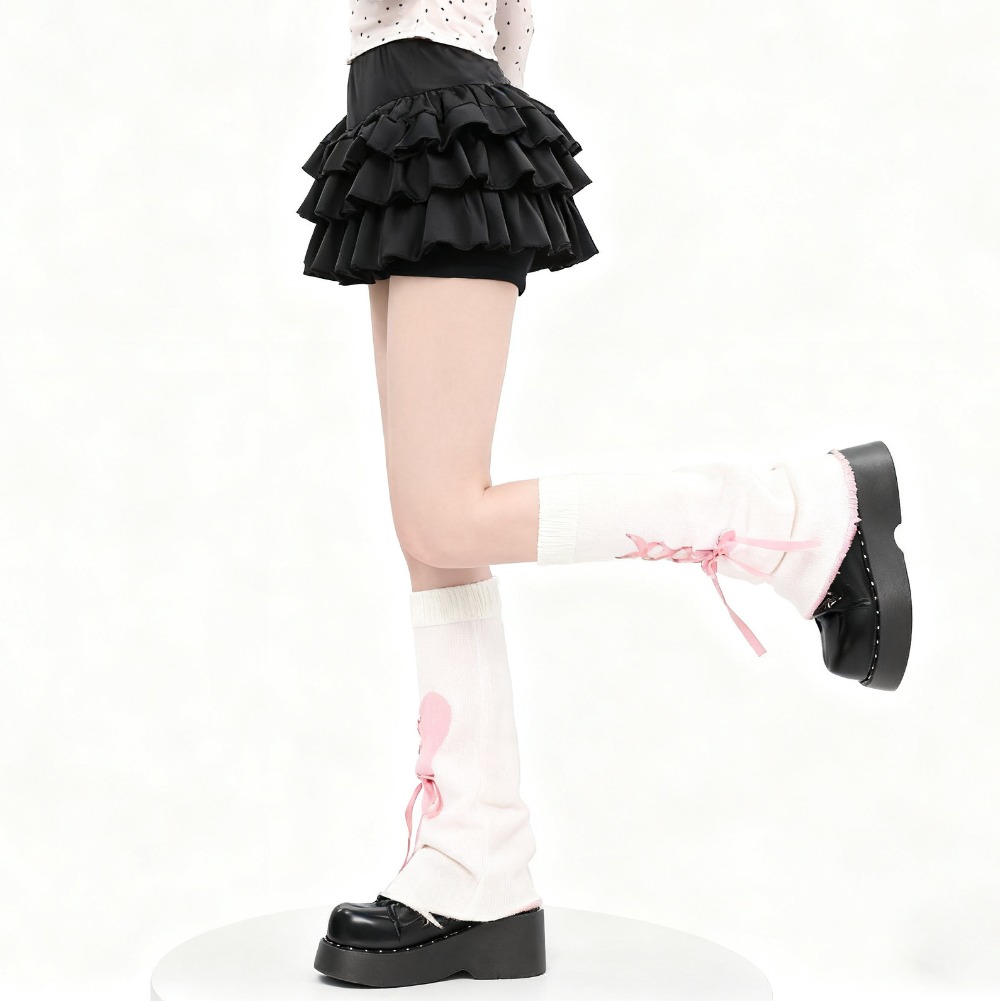 Y2K Heart Tie Flared Slouchy L - Boot Sock Slouchy 评论和价格