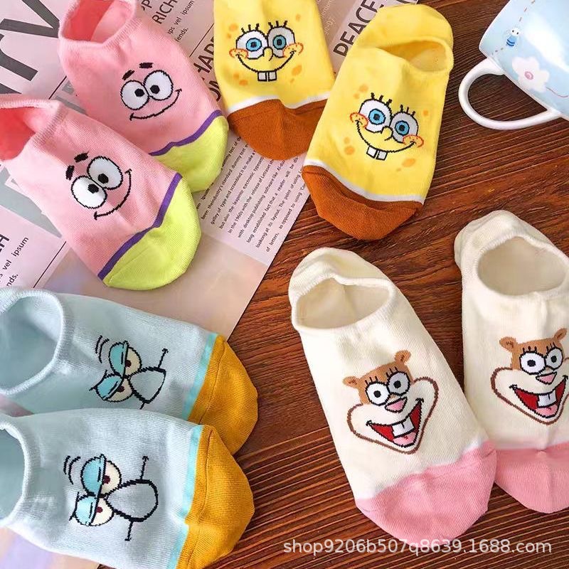 4PCS Hot Cute SpongeBob Square - Invisibility Sock Loafer 评论和价格